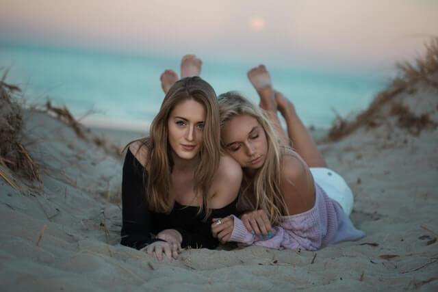 girls are on the beach